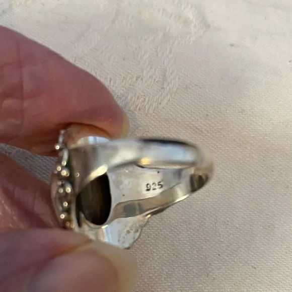 Silver and Blue Labradorite Gemstone Ring with 925 SS Detail - Picture 2 of 5